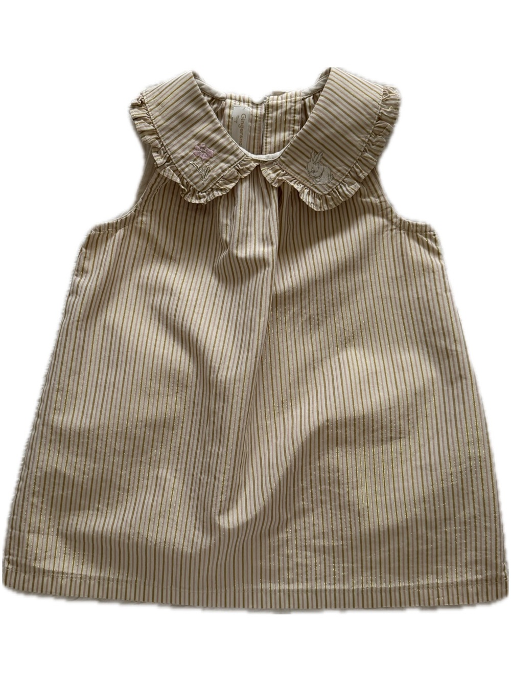 Girls' Cream Striped Sleeveless Dress with Peter Pan Collar